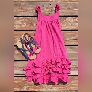 Pink Ruffled Kids Sun Dress Size 6/7 Wedge Shoes Size 3 Girls